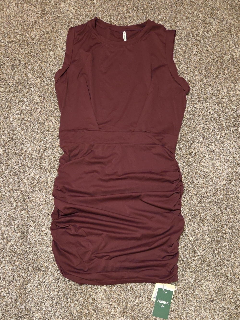 *NWT* HALARA SoftlyZero Airy Sleeveless Ruched Mini Dress - Burgundy